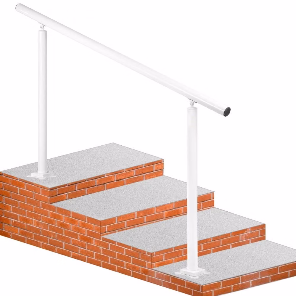 Set di corrimano, 1,5 m, 0-5 gradini - Angolo regolabile - Corrimano per scale in alluminio bianco per anziani - Corrimano per scale esterne