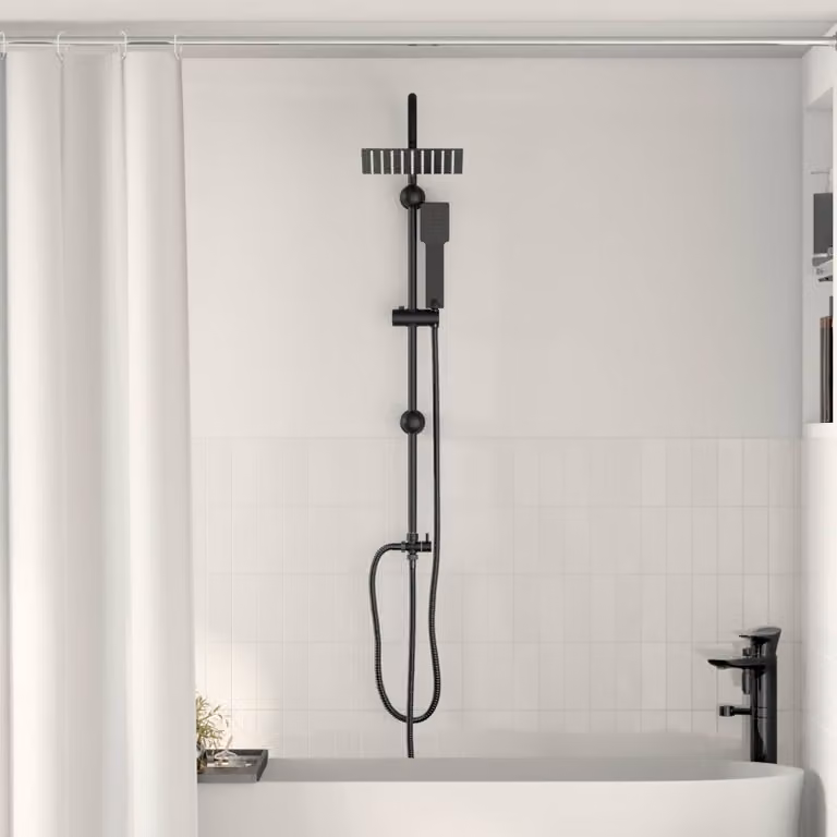 vidaXL Sistema Doccia in Acciaio Inox Nero Opaco con Colonna Rigida, Soffione e Doccetta, L/P/H: 47 x 20 x 95 cm