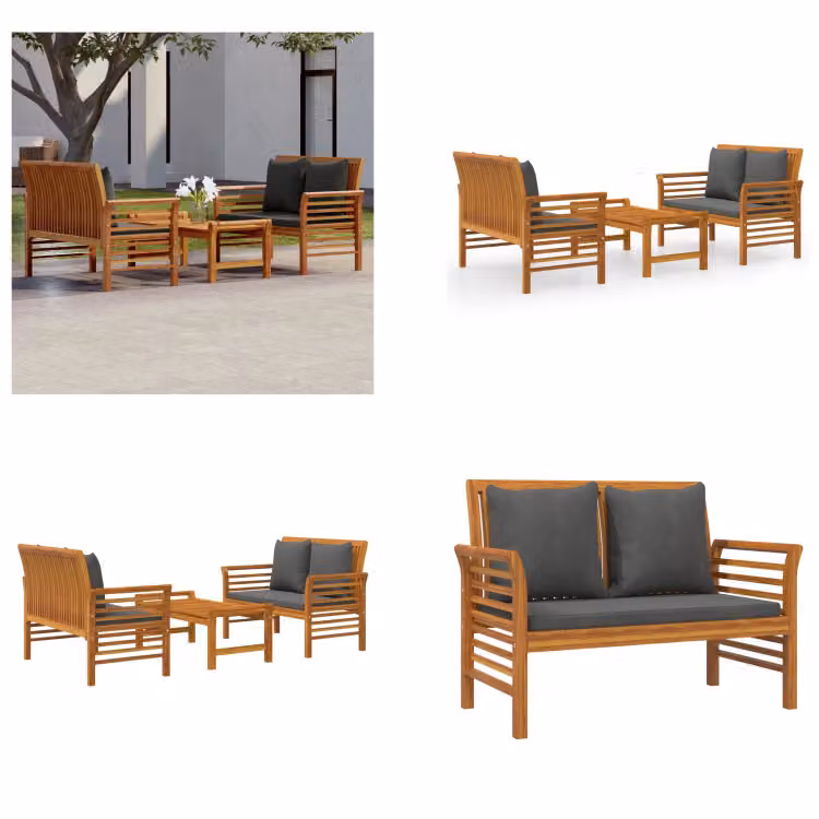 vidaXL set salotto da giardino 3 pezzi con cuscini in legno massiccio di acacia - set salotto da giardino - set salotto da giardino - set salotto da esterno - set salotto da giardino
