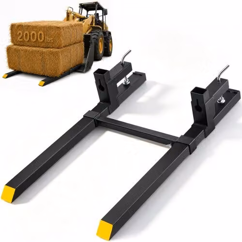 Coppia di forche per pallet VEVOR in acciaio nero per trattori e minipale, capacità di carico massima 907 kg, Lunghezza: 109 cm, Larghezza regolabile: 49,5 - 91,5 cm