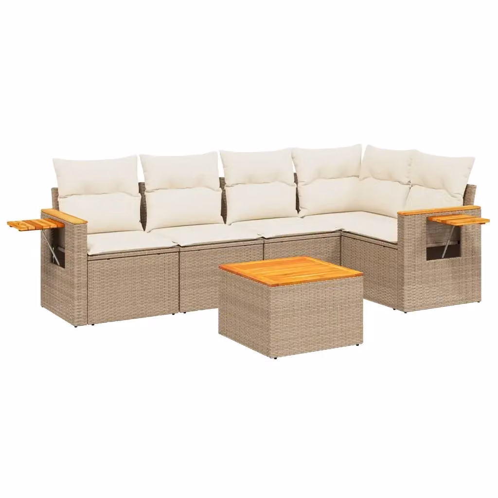 vidaXL Set Divano da Giardino a L in Polyrattan con Cuscini Beige e Tavolino da Esterno 6 pz – 2