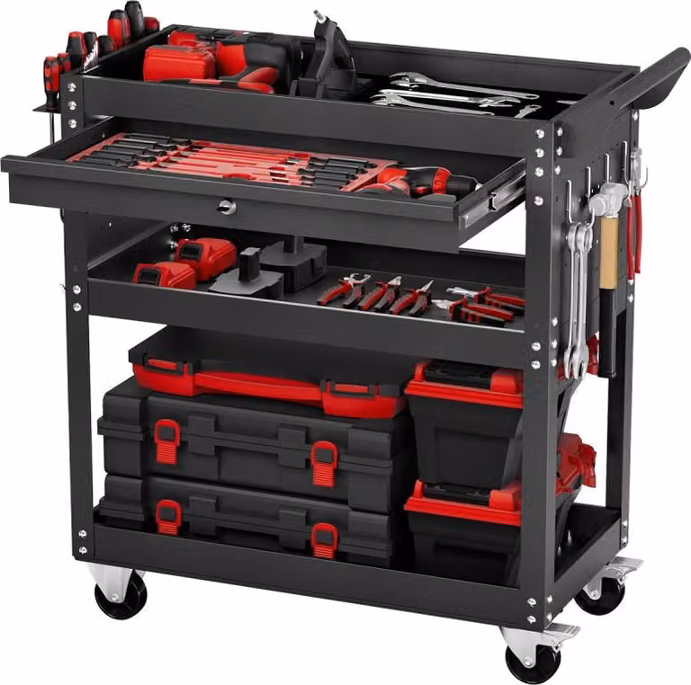 Carrello da officina 160kg - Carrello portautensili Carrello da trasporto - Nero - Dimensioni 830x350x826mm