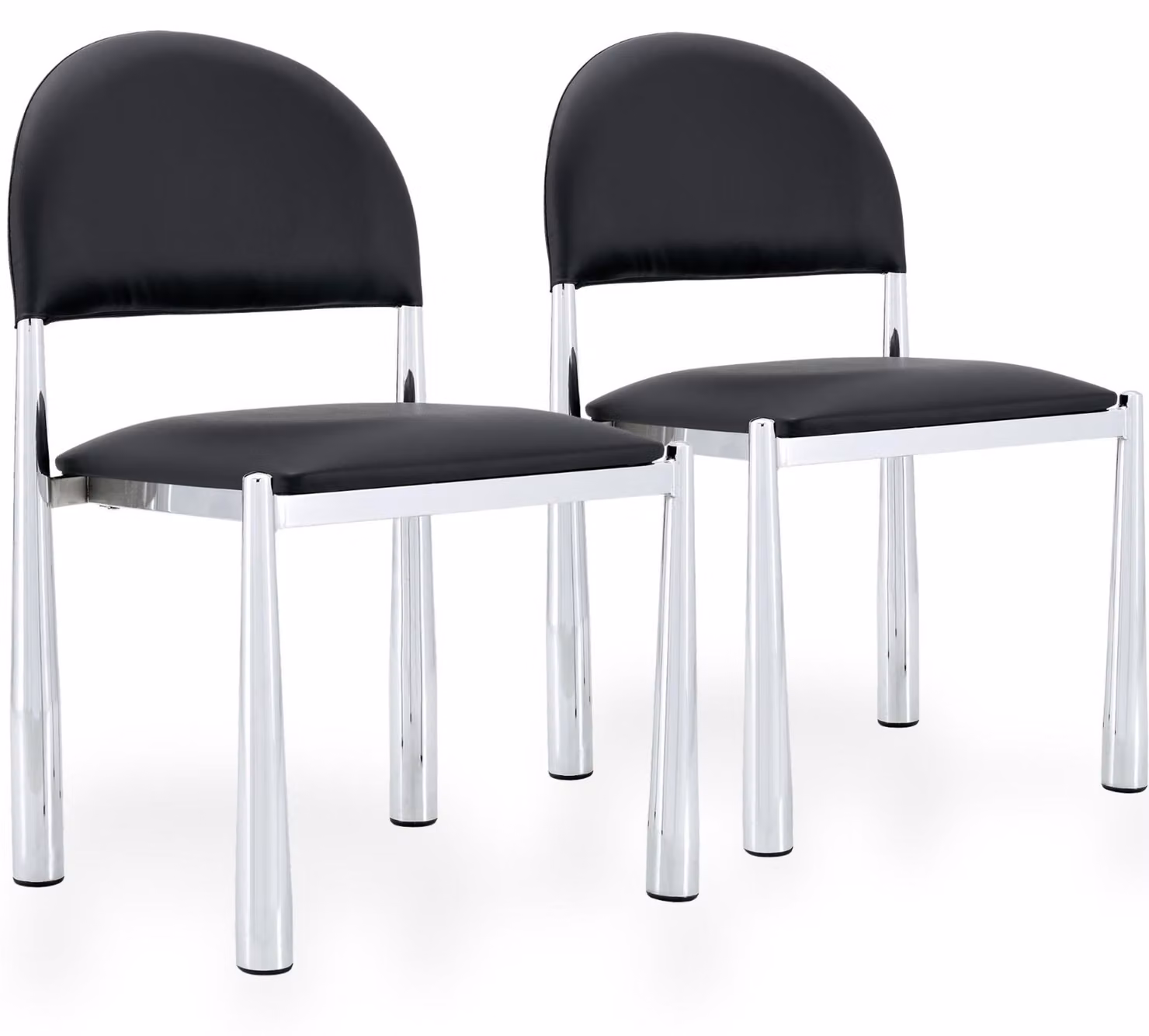 Set di 2 sedie da pranzo in ecopelle, con schienale imbottito a forma semicircolare e gambe in metallo, colore nero/argento