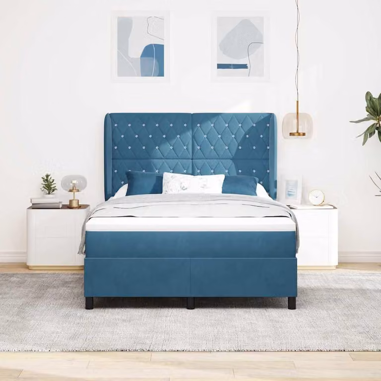 Maison Exclusive - Letto boxspring con testiera blu scuro 200 x 140 cm in velluto