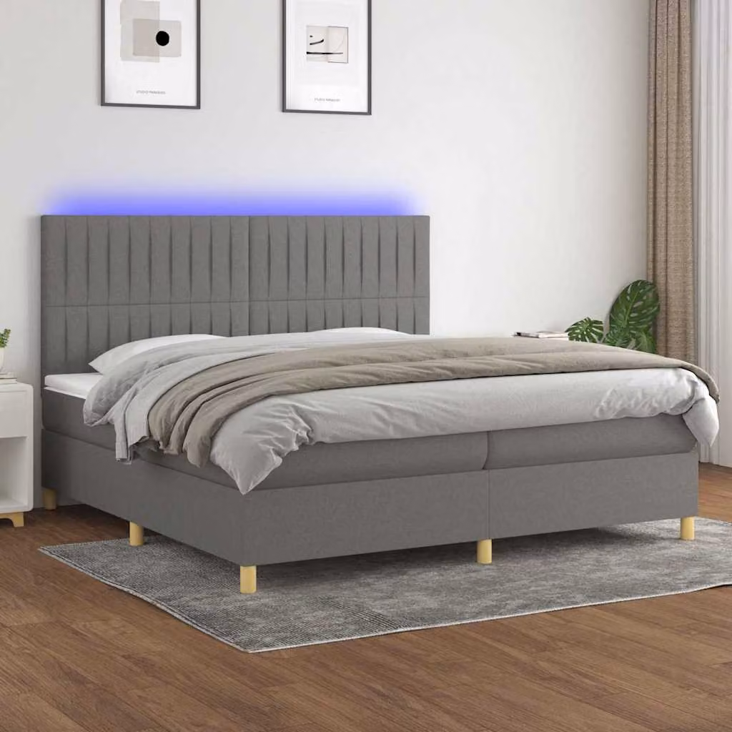Letto con Materasso e Illuminazione LED vidaXL in Tessuto Grigio, L 200 x P 200 x H 128 cm – 1