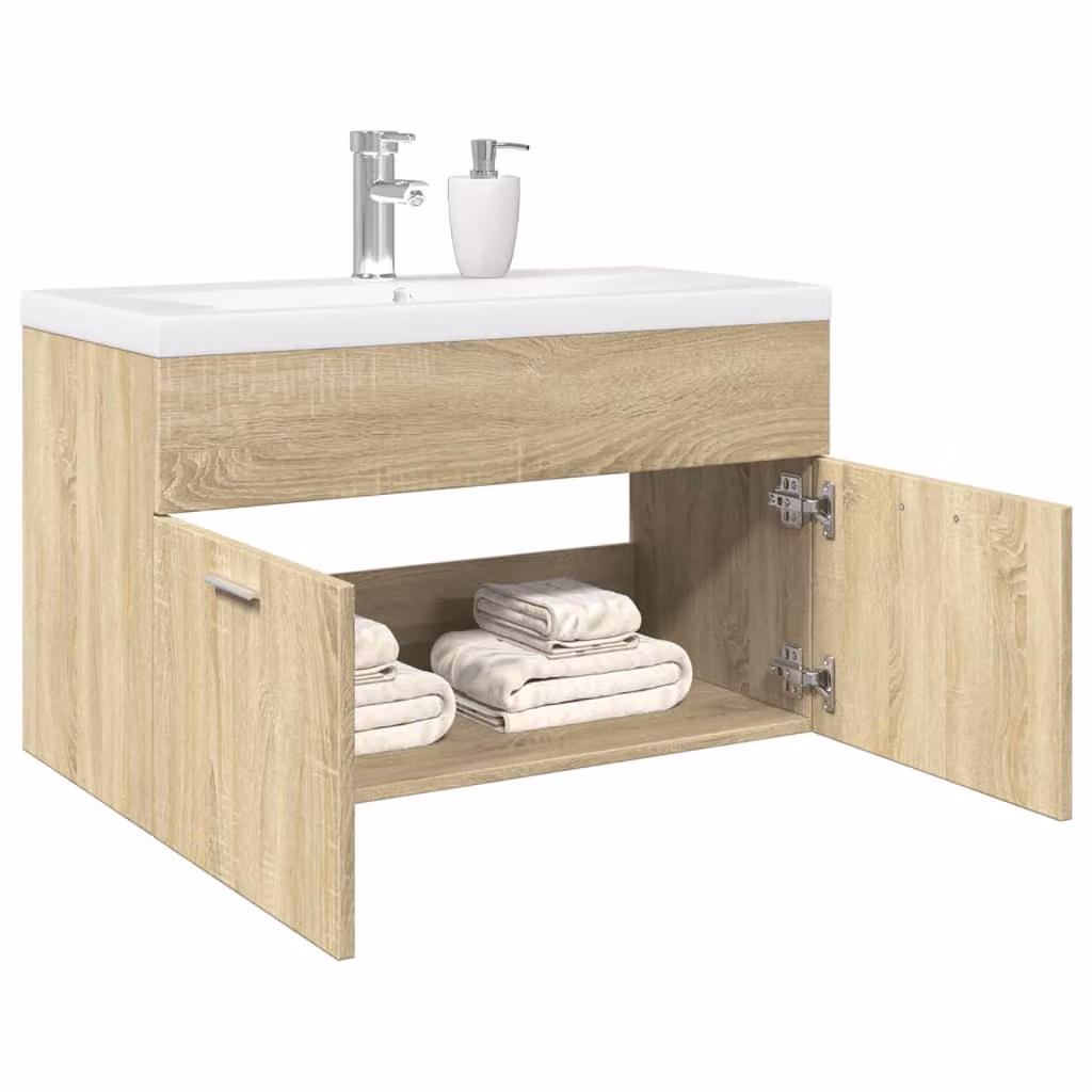 Mobile da bagno con lavabo integrato vidaXL in Rovere Sonoma e Bianco, sospeso, L: 80 cm, P: 46 cm, H: 38,5 cm