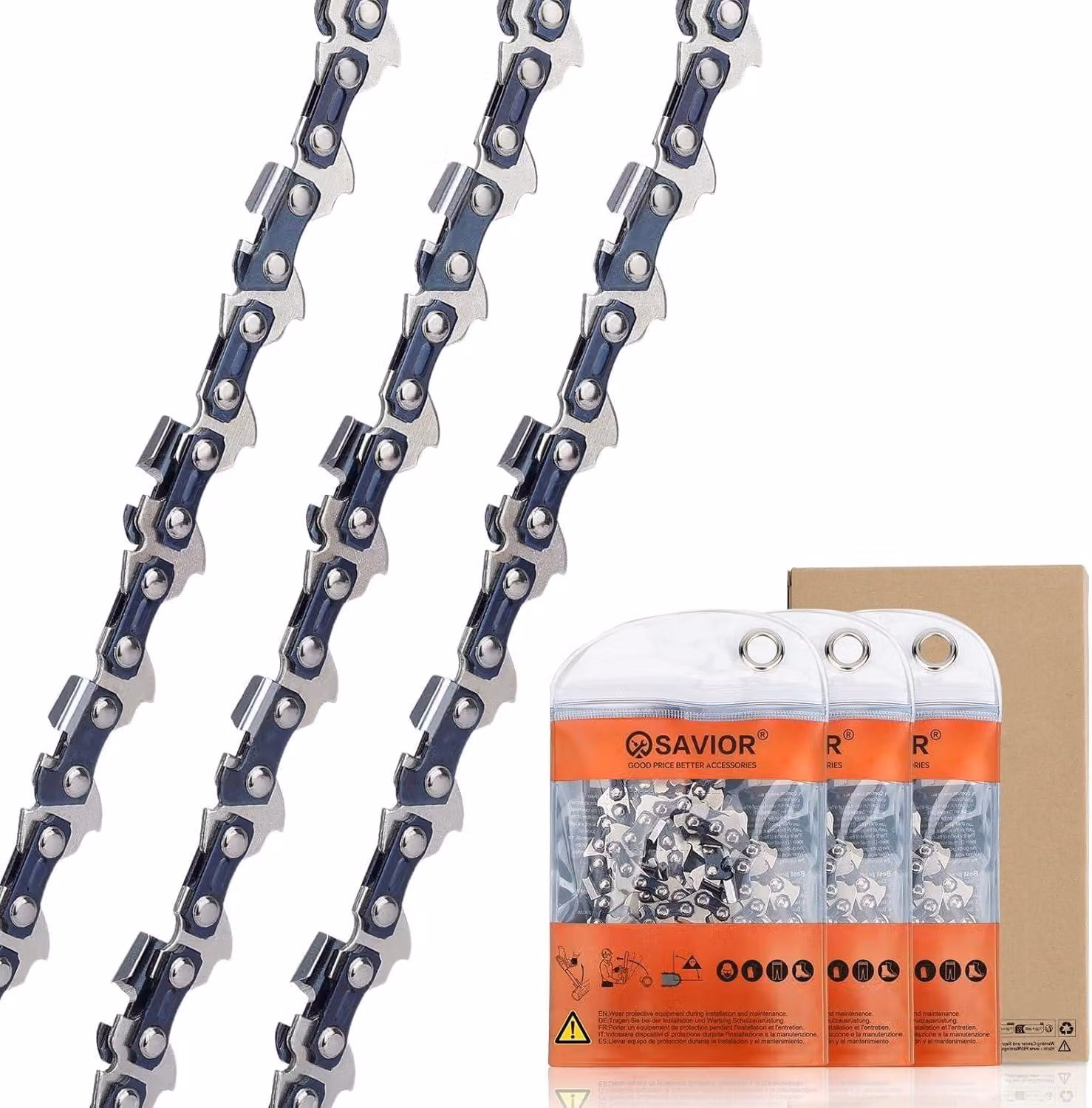 Catene per motosega, 3 pezzi, 3/8 pollici LP, 1,3 mm, 55 maglie, per motosega