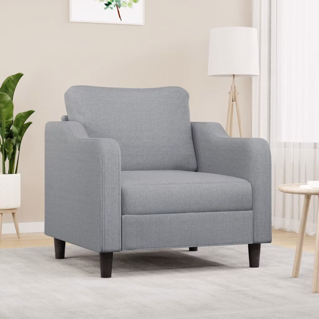 Poltrona moderna vidaXL in tessuto grigio con struttura in metallo e braccioli