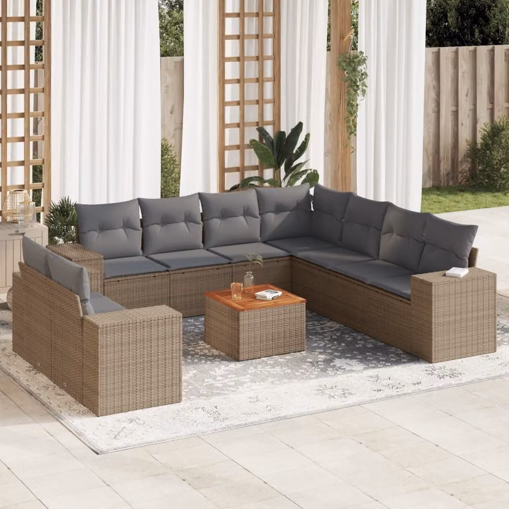 Maison Exclusive - Set Divano da Giardino 10 pz con Cuscini Beige in Polyrattan