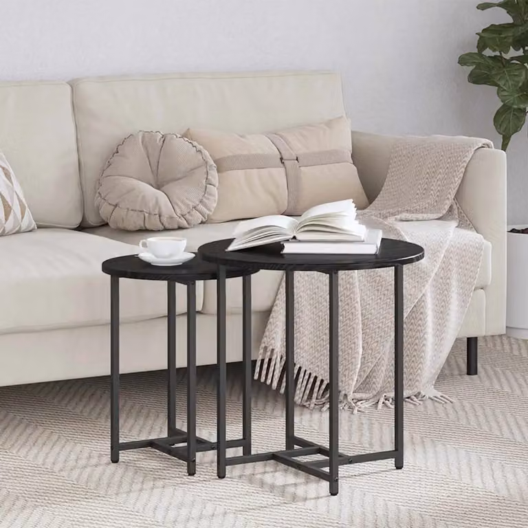 Set di 2 tavolini quadrati vidaXL in stile industriale, colore rovere e nero, L/P/H: 50 x 50 x 50 cm