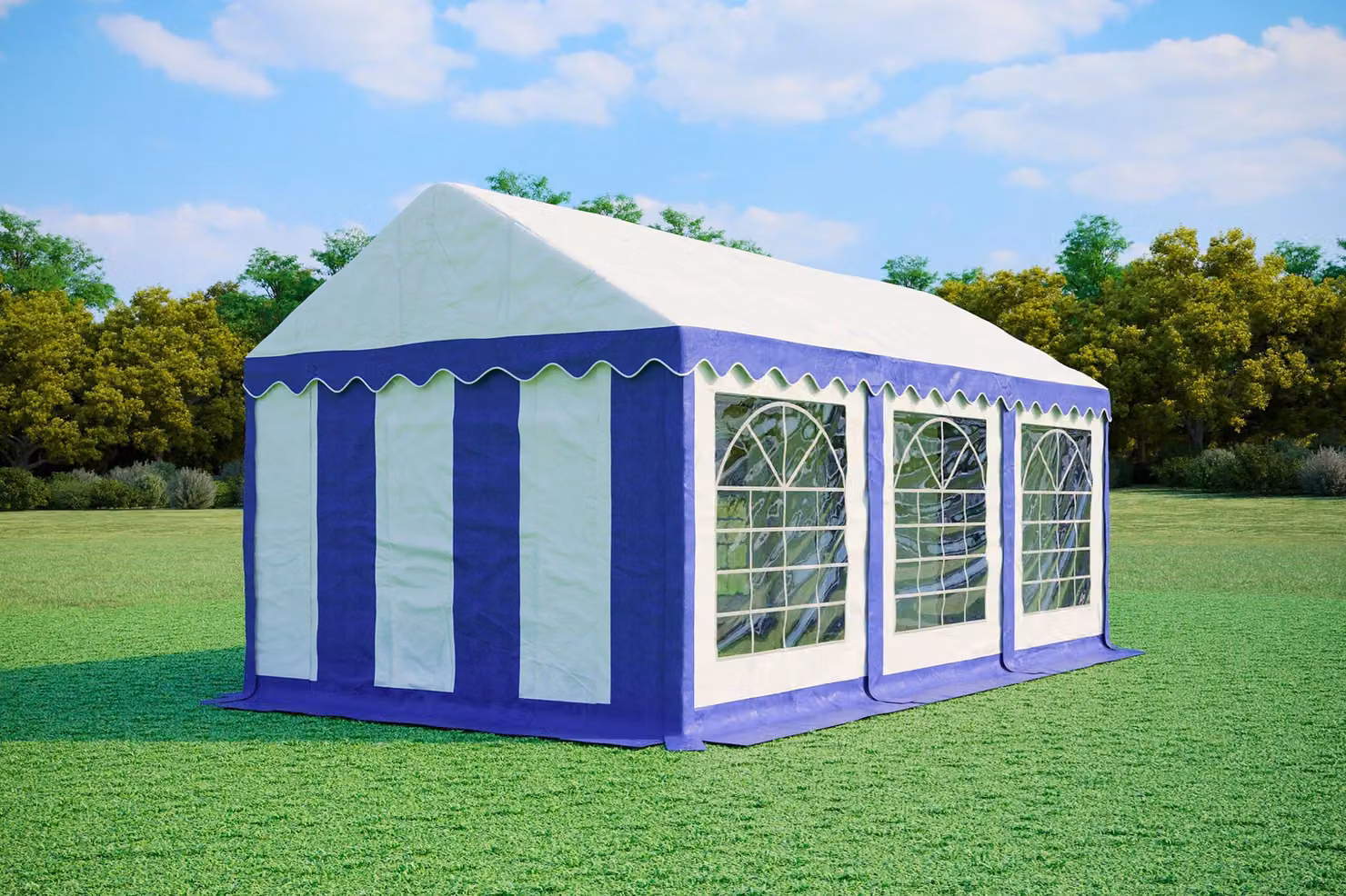 Tenda per feste 3x6 metri, PVC PREMIUM, 500 g/m² - Blu e bianca