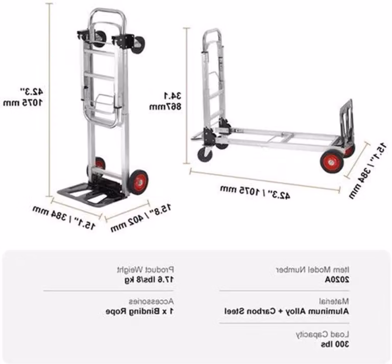 Carrello pieghevole da 300 libbre - 2-in-1: carrello a mano e piattaforma di trasporto con freni a 360°
