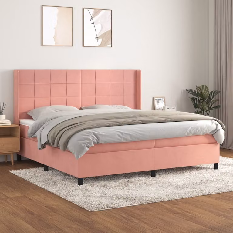 The Living Store Letto a molle con materasso Rosa 200x200 cm Velluto