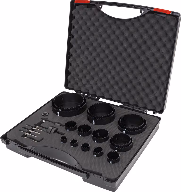 Set di seghe a tazza HSS-Co8 bimetalliche, 21 pezzi, 19 - 121 x 44 mm, taglio aggressivo, profondità di taglio fino a 44 mm