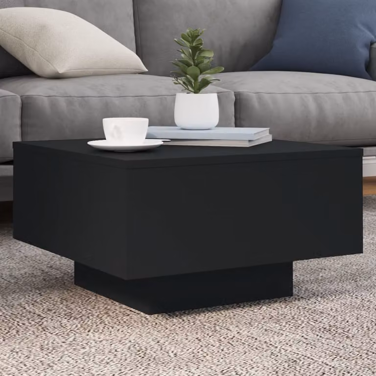 vidaXL Tavolino da Soggiorno Moderno con Luci LED Nero L/P/H: 55 x 55 x 31 cm