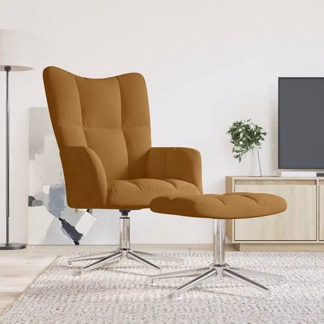 Poltrona Relax con Poggiapiedi vidaXL in Velluto Marrone con Struttura in Metallo e Seduta in Schiuma, Girevole a 360 Gradi
