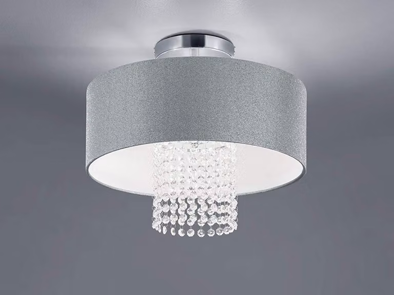 Lampada da soffitto a più luci con paralume rotondo in tessuto Ø40cm argento cristalli acrilici