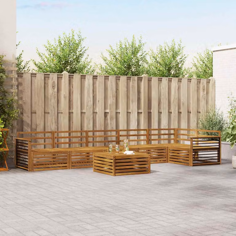 Set di divani da esterno vidaXL 7 pz in legno di acacia marrone con tavolo da caffè e cuscini in stile moderno per giardino e terrazza