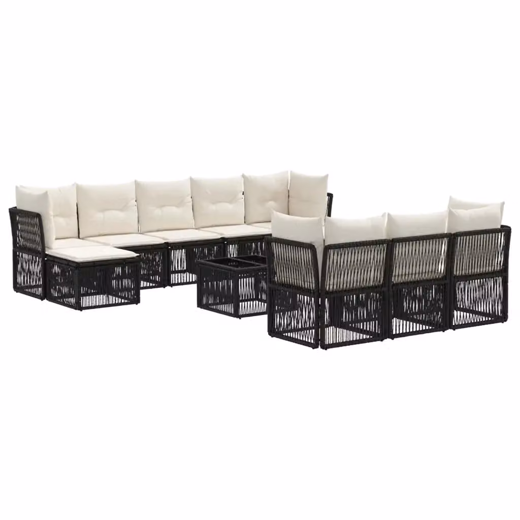 Set Divano da Giardino vidaXL 11 Pezzi Nero con Poltrone, Elementi Angolari, Ottoman e Tavolino da Caffè in Polyrattan e Acciaio – 2