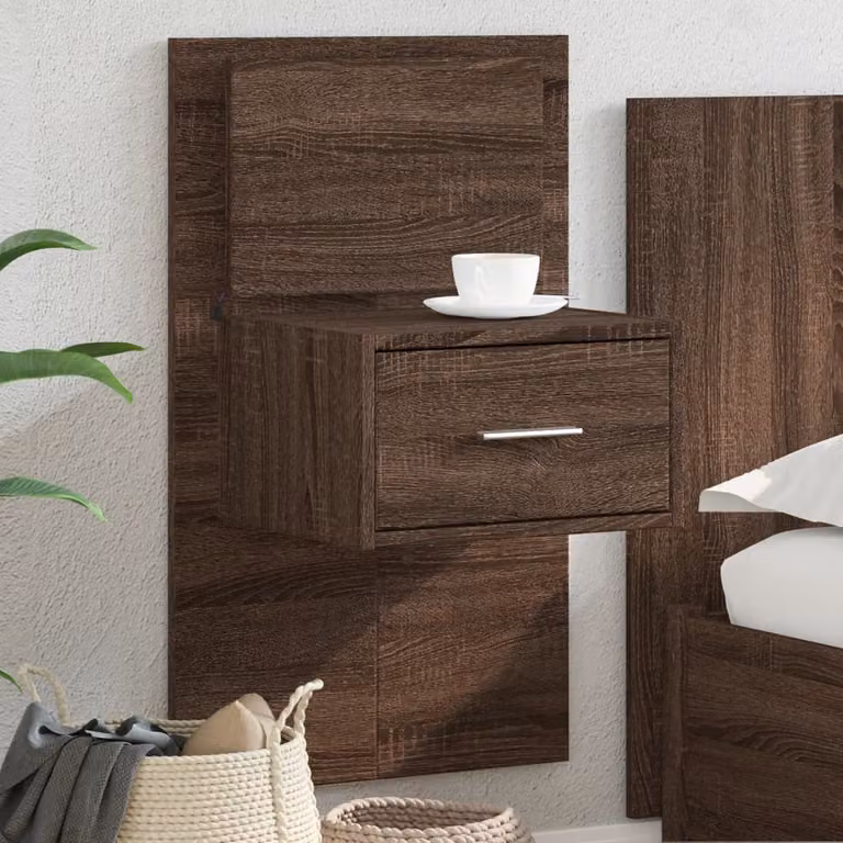 vidaXL Comodino a Parete Moderno con Luci LED Integrate in Legno Marrone L: 80,0 cm, P: 32,5 cm, H: 48,5 cm