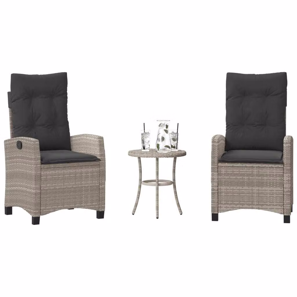 Maison Exclusive - Set da bistrot 3 pezzi con cuscini Grigio chiaro Poly Rattan