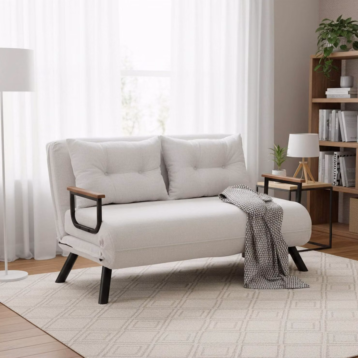 Calvin - Divano Letto 2 Posti, 133x78 cm Bianco, Contenitore