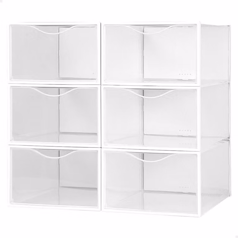 Scatole trasparenti per scarpe, confezione da 6 pezzi, adatte a scarpe fino alla taglia 44, dimensioni 23 x 33,5 x 14,5 cm, ideali per riporre le scarpe
