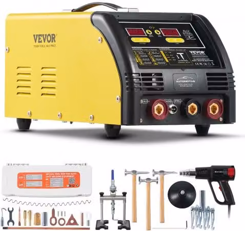Saldatore a punti VEVOR Dual Pro 5KW con 10 modalità di saldatura automatica e manuale per riparazione ammaccature su acciaio e alluminio, Giallo