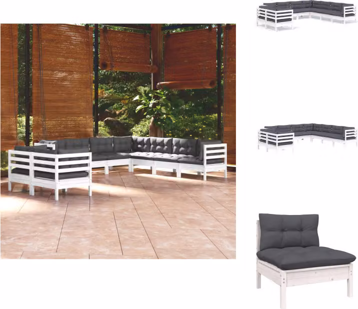 vidaXL set da salotto da giardino 9 pezzi con cuscini in legno di pino massiccio bianco - Set di mobili da giardino
