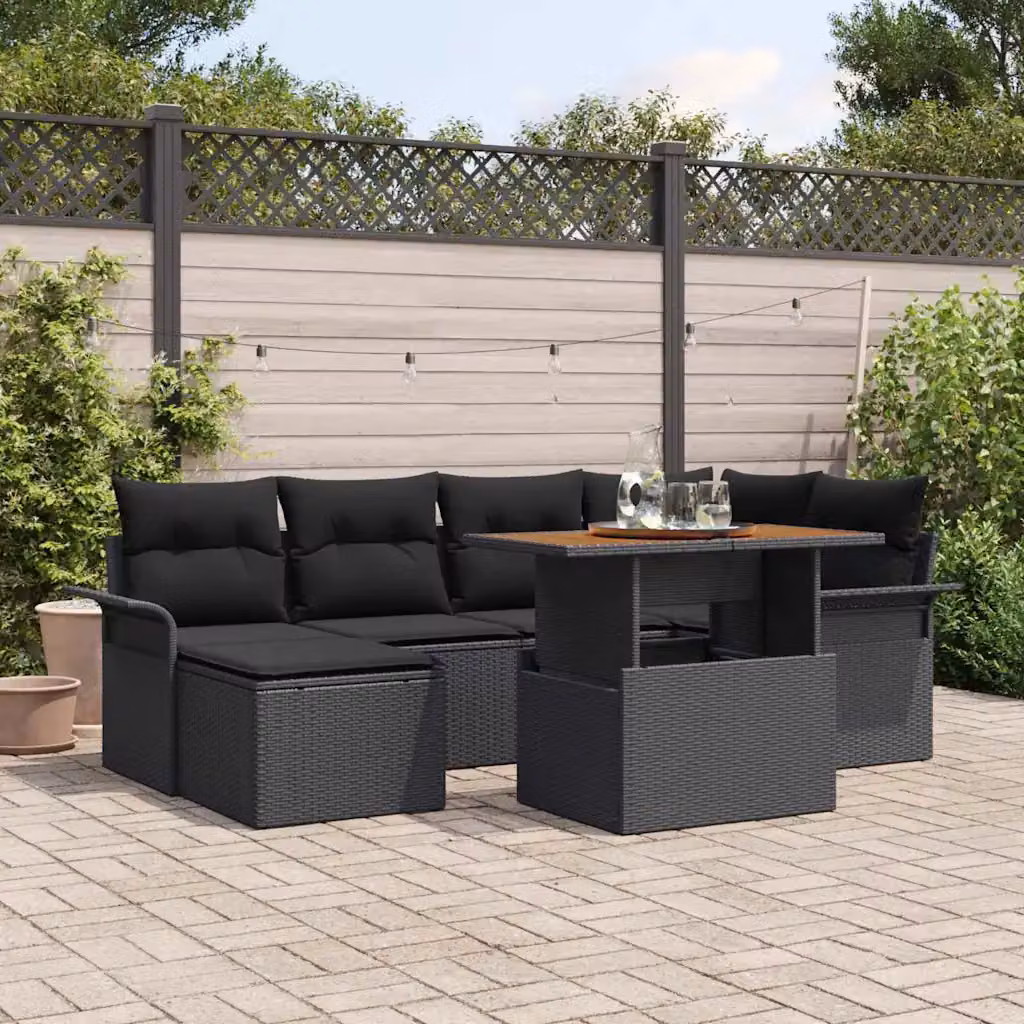 Set Divano da Giardino vidaXL in Polyrattan Nero 7 Pezzi – 1