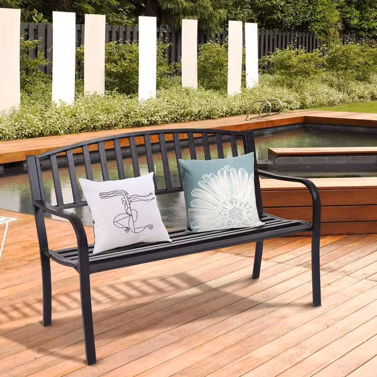 Panchina da giardino a 3 posti in metallo, panchina in acciaio con portata fino a 280 kg, panchina con schienale e braccioli, arredo da giardino per giardino, parco e terrazza, 127 x 60 x 87 cm