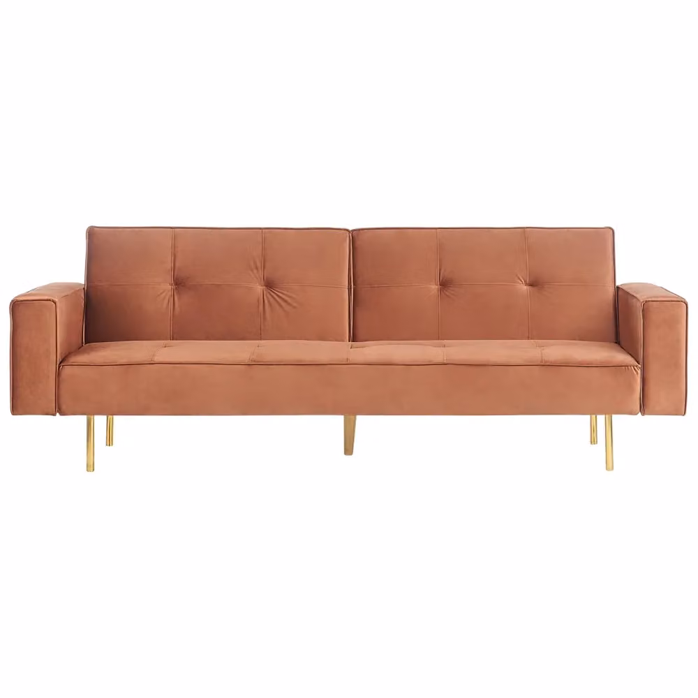 Divano letto Beliani moderno in velluto marrone dorato con struttura in legno e meccanismo click-clack L: 218 cm, P: 81 cm, H: 80 cm – 2