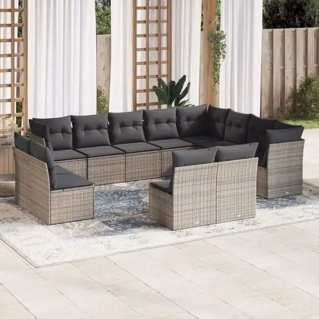 Set di divani da giardino VIDAXL in polyrattan grigio con cuscini, 12 posti
