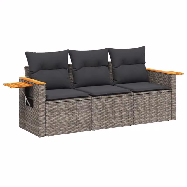 Set Divani da Giardino 3 pz | Set Salotto da Giardino con Cuscini Grigio in Polyrattan