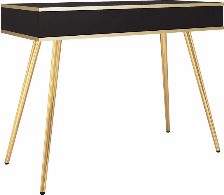 Tavolino nero con gambe dorate e accenti dorati, 102x79x50 cm