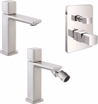 Set di rubinetti per lavabo e bidet Lotus in ottone con leva singola e scarico pop-up, colore nichel spazzolato