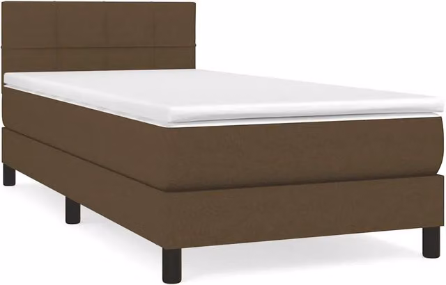 Letto singolo | Letto per adulti | Giroletto a Molle con Materasso Marrone Scuro 90x200 cm Tessuto