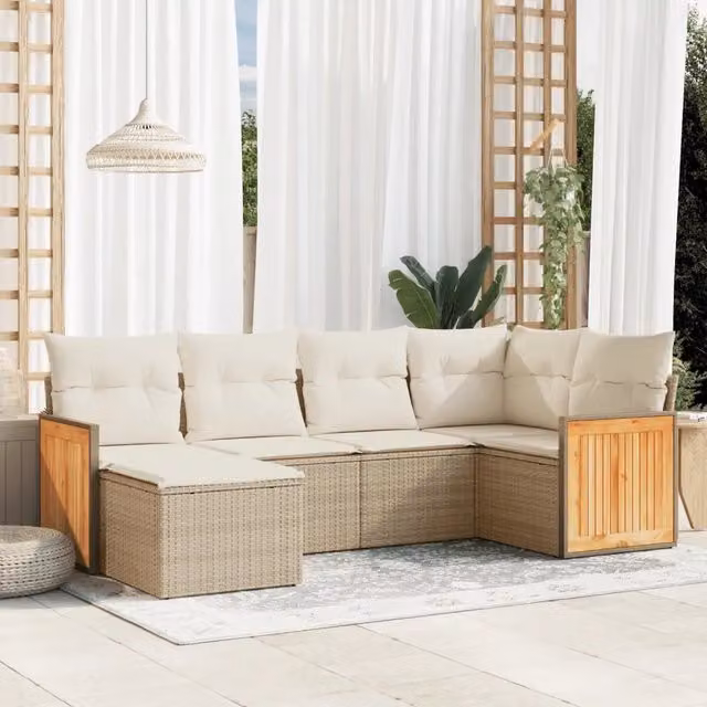 Set Divano da Giardino 6 pz con Cuscini Beige in Polyrattan 3227857