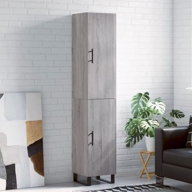 Credenza moderna da parete vidaXL in legno e metallo, Grigio, L: 34,5 cm, P: 34 cm, H: 180 cm – 1