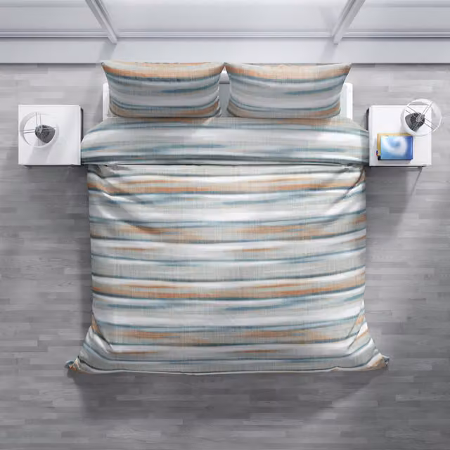 Completo copripiumino e federe DaunenStep Joy in cotone mako satin a righe blu per adulti
