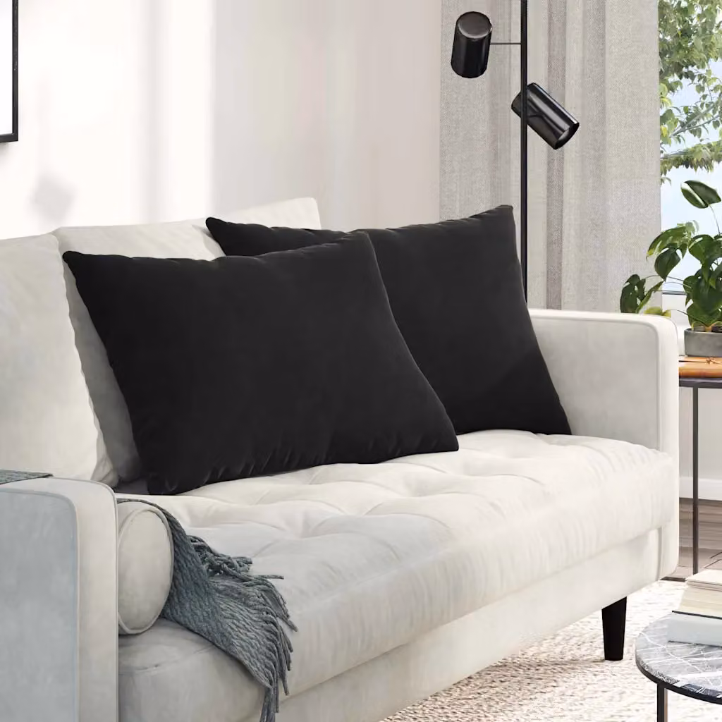 Set di 2 cuscini da divano vidaXL in tessuto a coste nero, L 70 cm x P 50 cm con rivestimento rimovibile