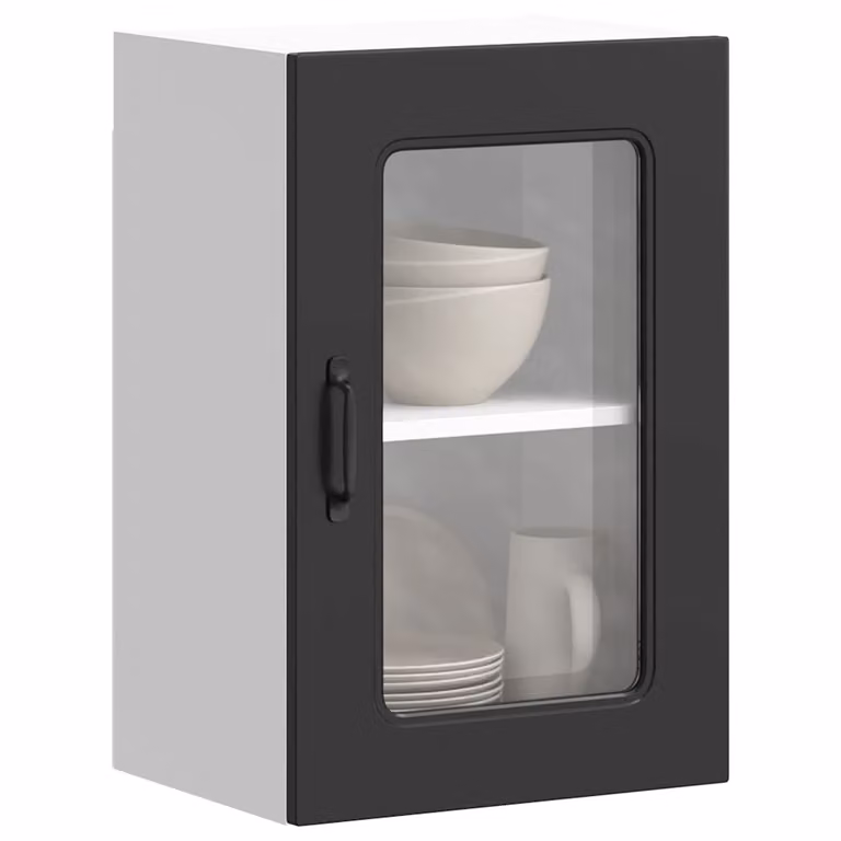Pensile da cucina moderno vidaXL Kalmar nero con ante in vetro e ripiani interni L/P/H: 60 x 31 x 40 cm
