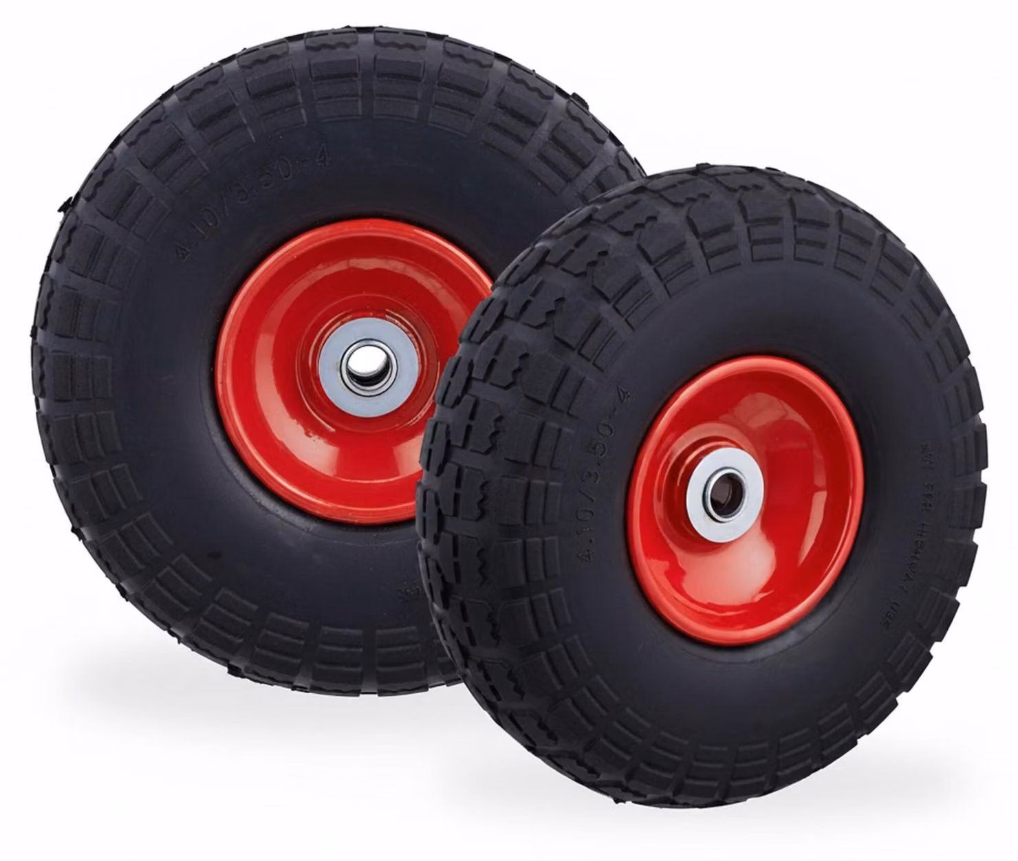 Relaxdays 2 ruote per carrello a mano, pneumatici in gomma piena anti-foratura, 4.1/3.5-4", asse da 16 mm, fino a 150 kg, 260x85 mm, nero-rosso