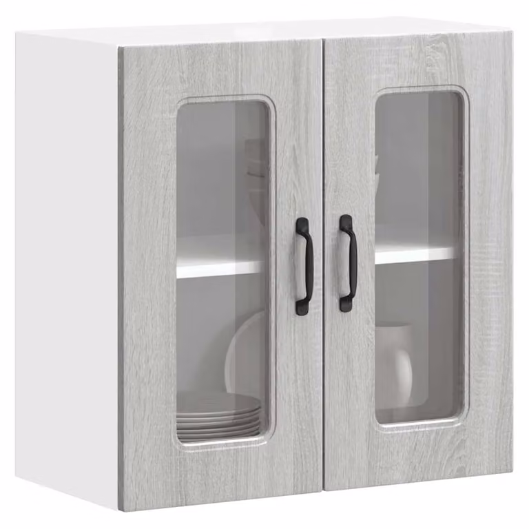 Pensile da cucina moderno vidaXL Kalmar con ante in vetro, Grigio, L: 60 cm, H: 60 cm, P: 31 cm