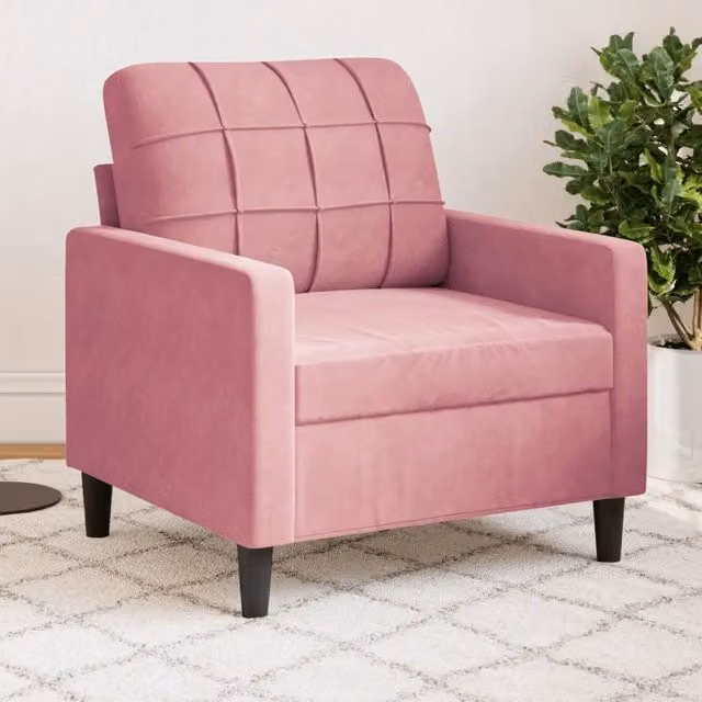 Poltrona moderna in velluto rosa con struttura in metallo e braccioli 590592