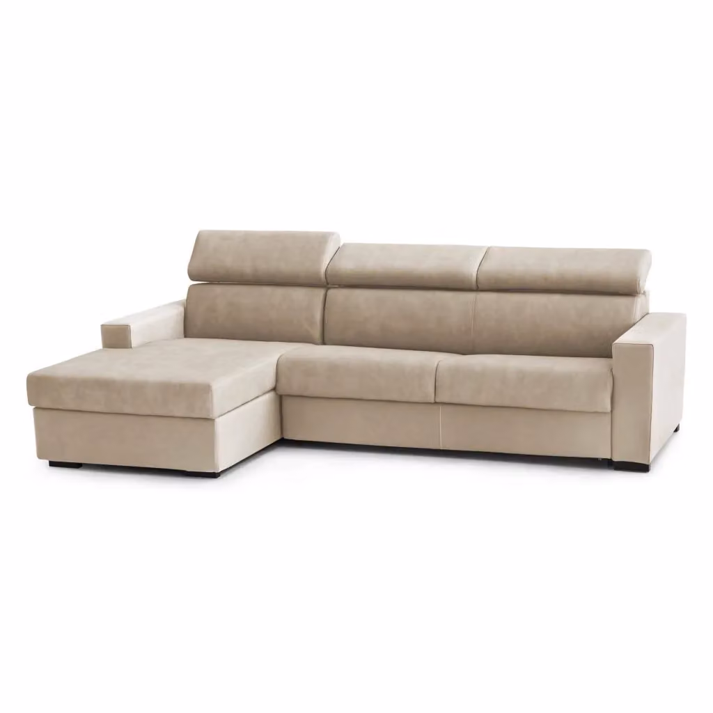 Divano Letto Aloet Talamo Italia con Penisola Sfoderabile e Poggiatesta Regolabile, Beige, L/P/H: 260 x 95 x 85 cm – 2