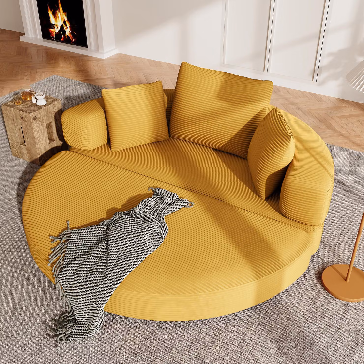 MODFU Divano letto multifunzionale pieghevole (173x176) Divano letto con bordi alti, divano letto dal design pieghevole, divano modulare con cuscini, giallo