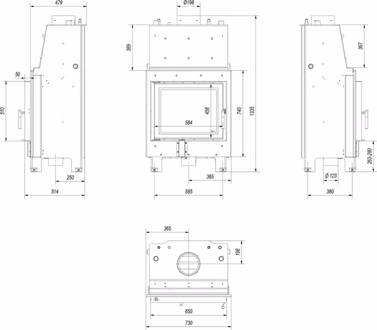 Inserto camino ad acqua KRATKI MBZ 13 kW Ø 200 con molla della porta
