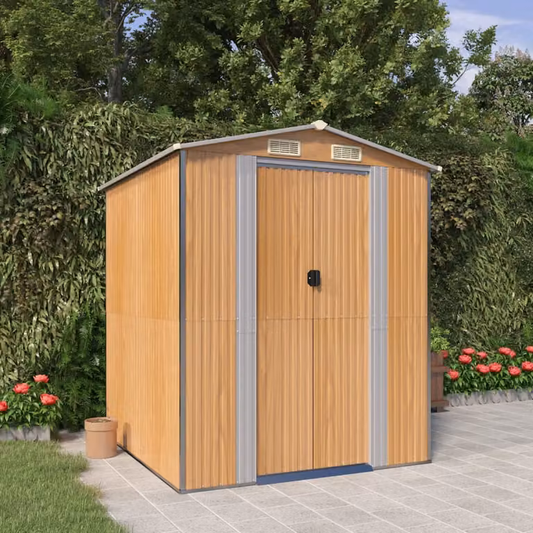 Capanno da giardino vidaXL in acciaio zincato marrone chiaro L: 192 cm, P: 191 cm, H: 223 cm