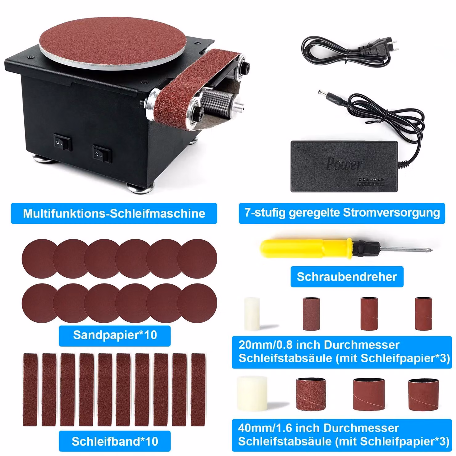 Levigatrice orbitale e a nastro da 15 cm - Levigatrice combinata 2-in-1 - Controllo della velocità a 7 livelli - Motore brushless da 350 W - Include 10 dischi abrasivi e 10 nastri - Adatta per legno e metallo